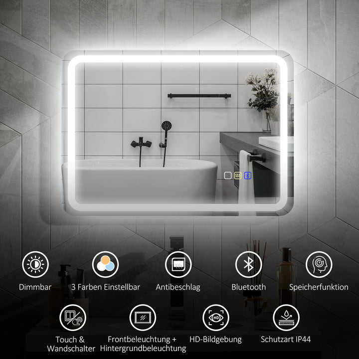 Badeværelsesspejl med led-belysning, antidugpude, 3 justerbare farver, sølv