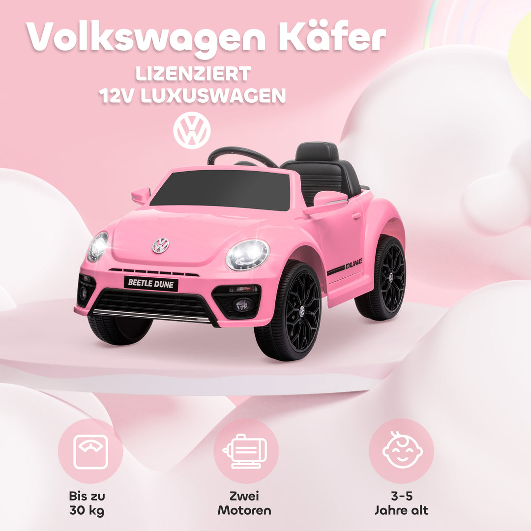Elektrisk børnebil, VW beetle, 3-5 km/t, med fjernbetjening og musik, pink
