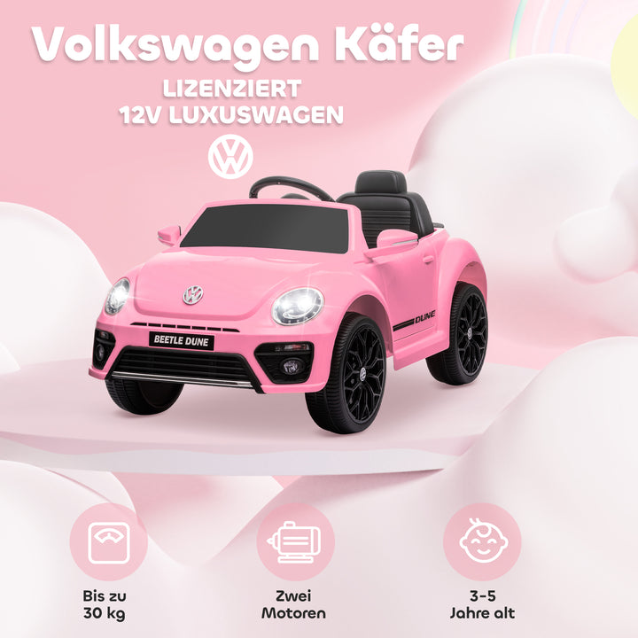 Elektrisk børnebil, VW beetle, 3-5 km/t, med fjernbetjening og musik, pink
