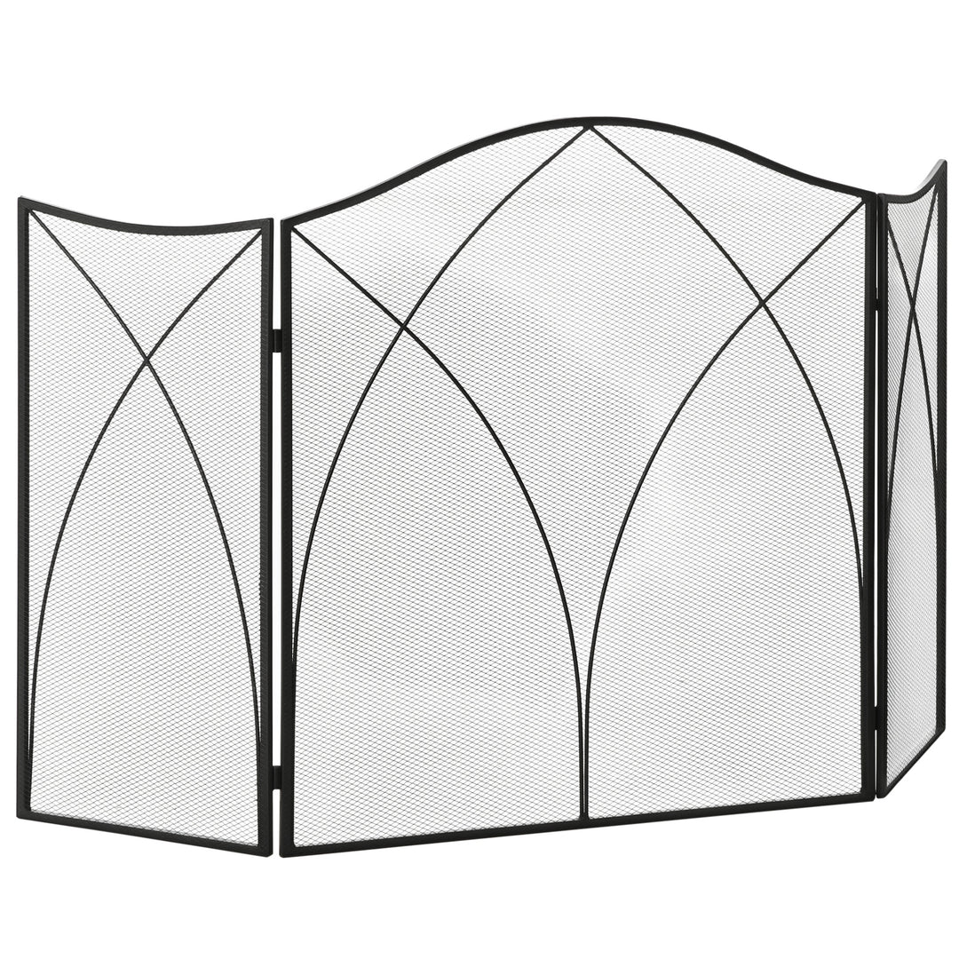 Gnistskærm til pejse, tredobbelt, metalstruktur, belagt, 108 x 2 x 76 cm, sort