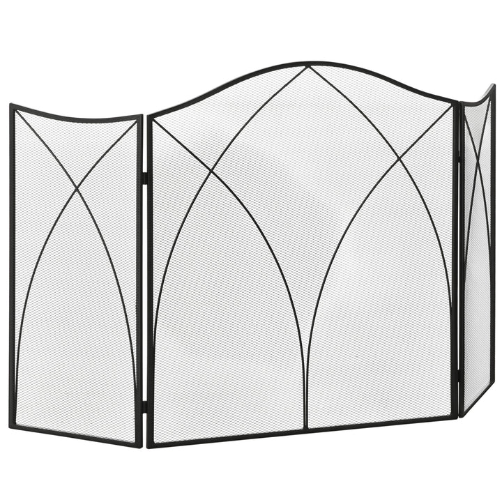 Gnistskærm til pejse, tredobbelt, metalstruktur, belagt, 108 x 2 x 76 cm, sort