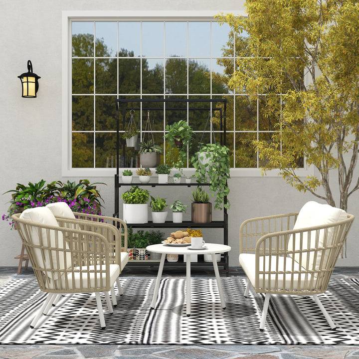 Havemøbelsæt af polyrattan loungesæt med 2-personers sofa, lænestol, bordhynder, vejrbestandig til 4 personer i khaki