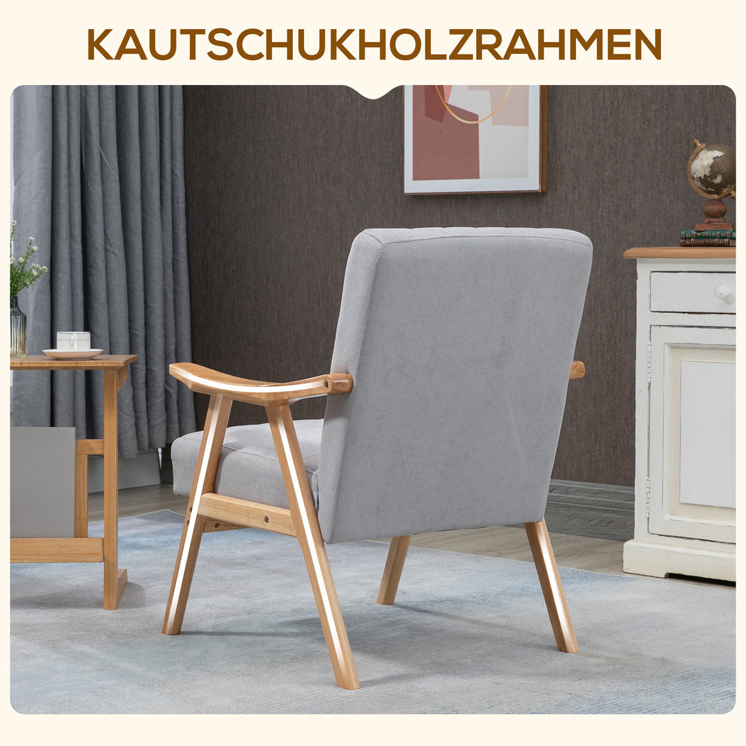 Lænestol i skandinavisk design, op til 120 kg, fløjlslook, massivt træ; 68 cm x 74 cm x 82 cm, natur + grå