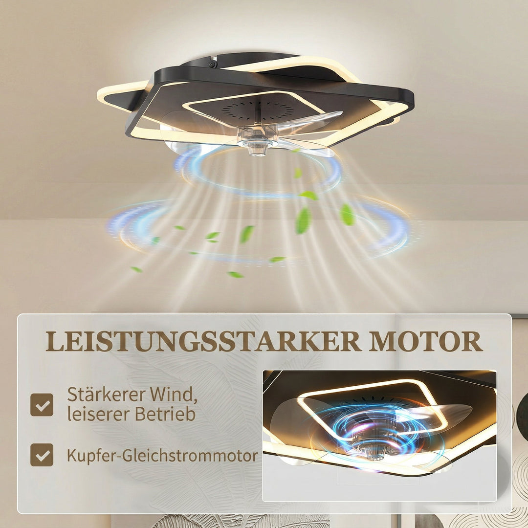 Loftventilator med lys og fjernbetjening, LED-loftventilator med 6 hastigheder, 3 farvetemperaturer