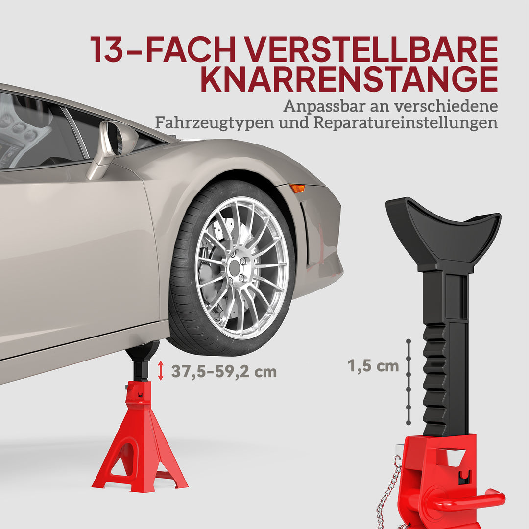 Donkraft 6 ton lasteevne 2 stk. støtteben inklusive 2 sikkerhedsstifter højdejusterbare rød