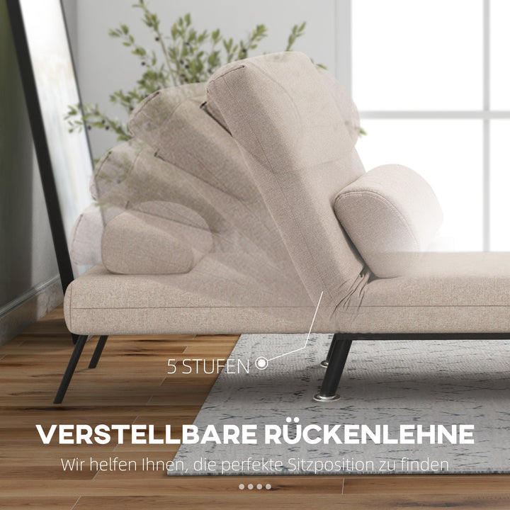 Klapstol med sengefunktion, foldbar afslapningsstol i linnedlook, justerbar ryglæn, 75 x 70 x 75 cm, beige