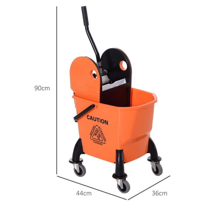 Rullespand til rengøring, moppespand, moppepresse, 26 l, plastik, orange