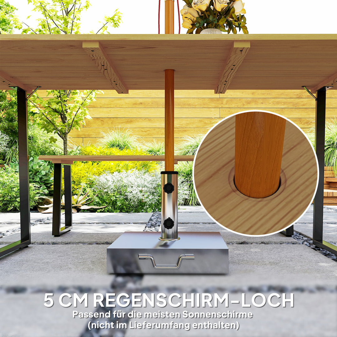 3-Delt træspisesæt til 6 personer, spisebord med 2 bænke, parasolhul, træbord, 178 x 76 x 77 cm, naturtræ