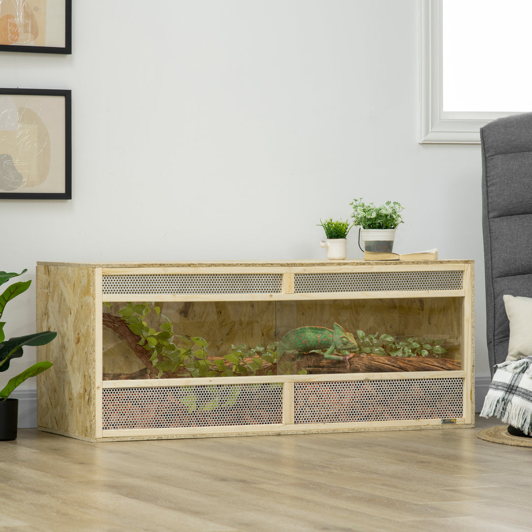 Terrarium til krybdyr/padder, skydedøre af glas, ventilationsgitter, 120x50x50cm