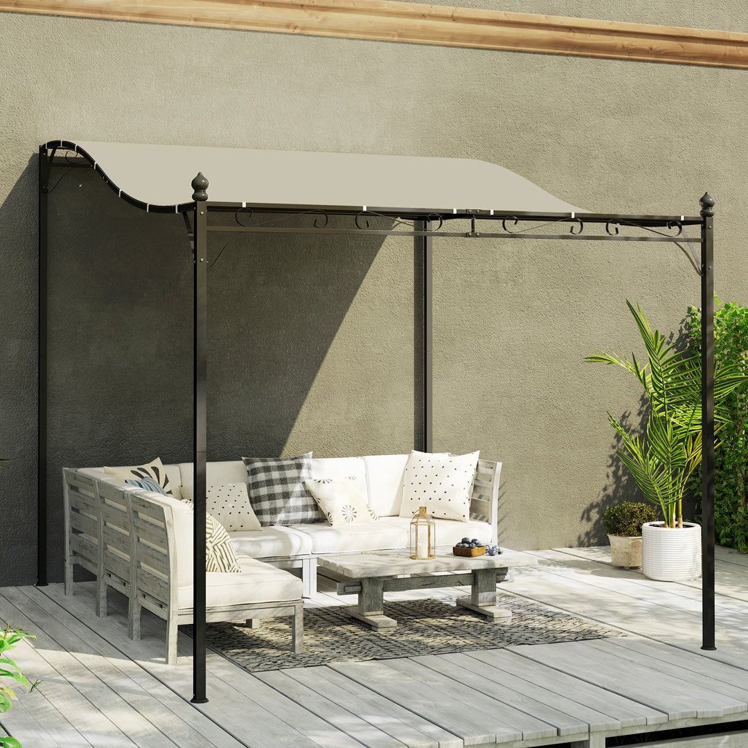 3 x 2,5 m pergola, vægmonteret havepavillon, vandafvisende, metalramme, drænhuller, skyggetag, cremehvid