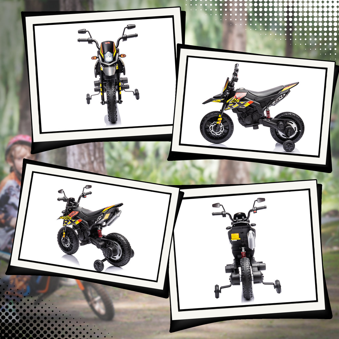12V Børnemotorcykel med Støttehjul, LED-lys, Musik, USB, Elmotorcykel til Drenge og Piger, Gul