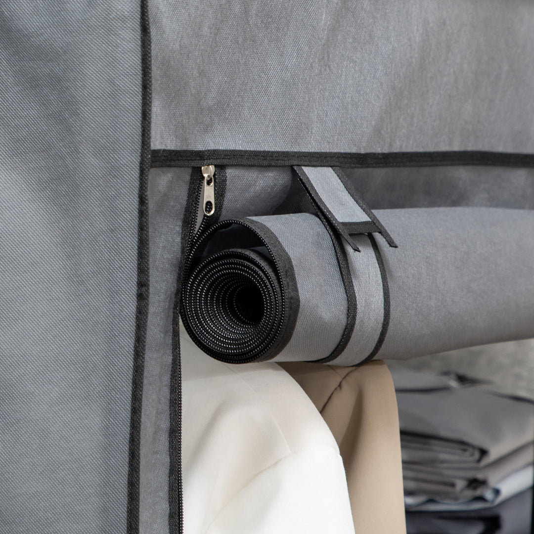 Stofgarderobe, opbevaringsløsning, 6 hylder, 1 bøjlestang, mørkegrå