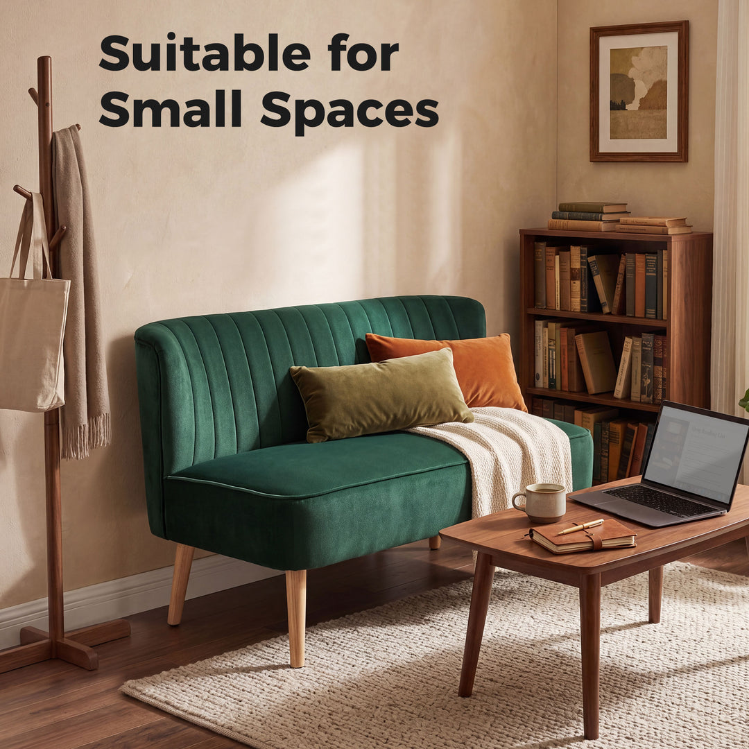 Retro design 2-personers sofa, træben, 117 cm x 56,5 cm x 77 cm, mørkegrøn