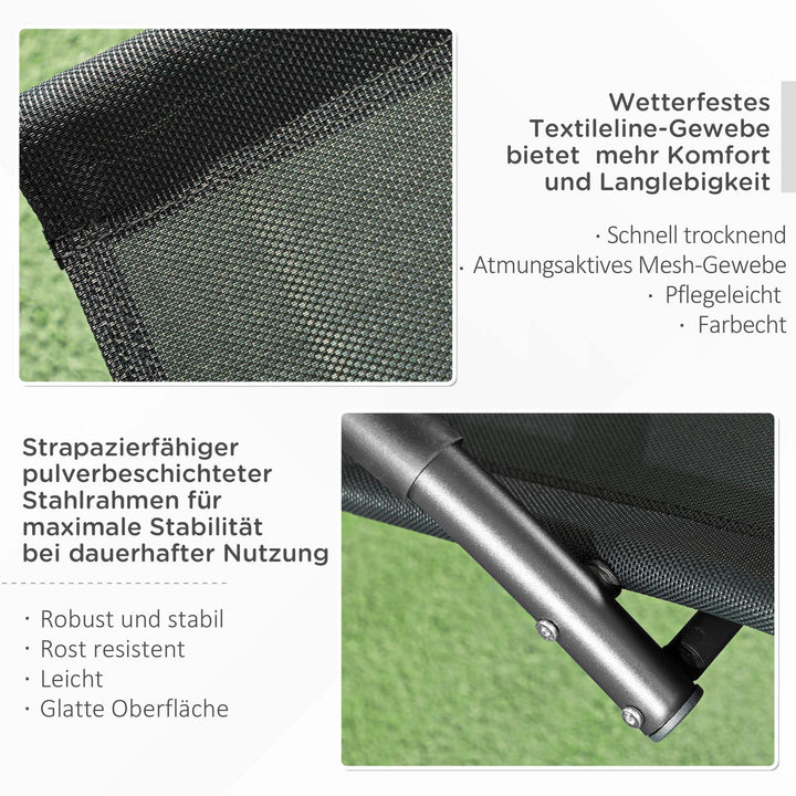 Gyngestol, havestol, liggestol, inklusive nakkestøtte, 155 cm x 61 cm x 88 cm, sort