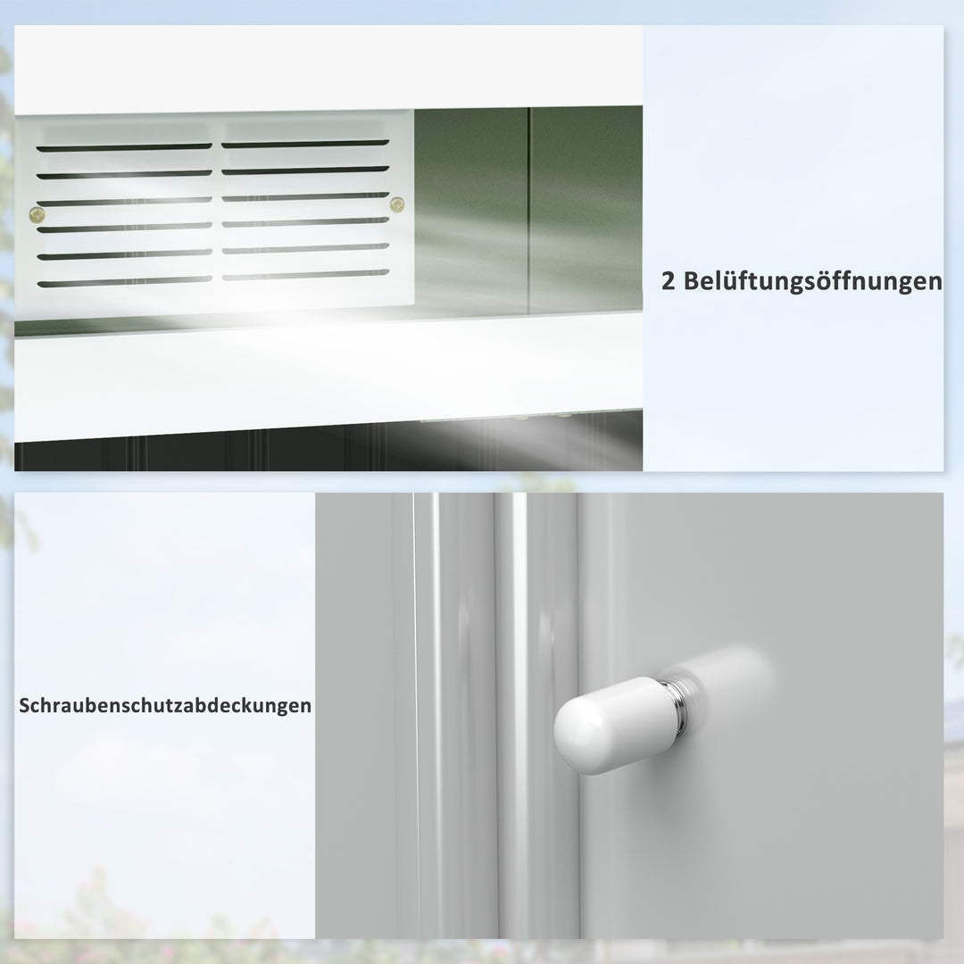 Metal redskabsskur 6,3m³ 280x130x172cm redskabsskur med skydedør, vejrbestandigt havehus, udendørs haveskur, skab til baghave, udendørsområde, antracit, lysegrøn