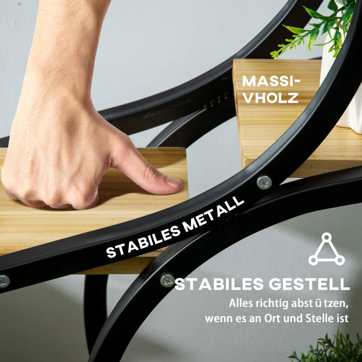 Plantestativ med 4 hylder, massivt træ, vejrbestandigt, 46 cm x 25 cm x 91 cm, sort + naturlig