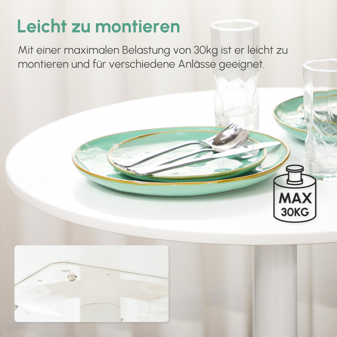 Spisebord til 2 personer, rund bordplade, stålfod, hvid, 70 x 70 x 75 cm