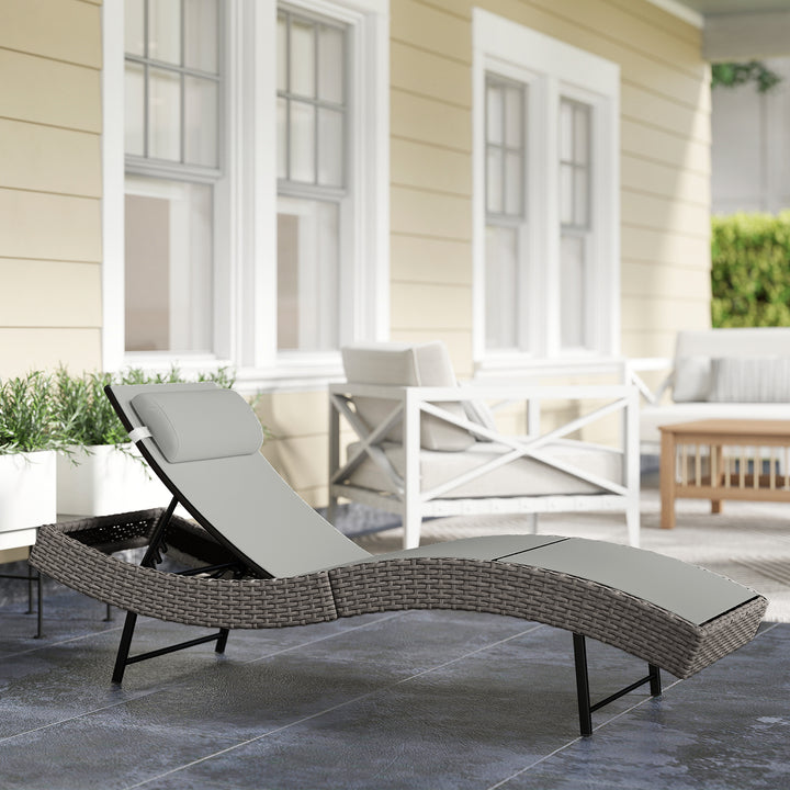 Polyrattan liggestol, S-formet havestol med justerbar ryglæn og nakkestøtte i 5 positioner, åndbar og UV-bestandig