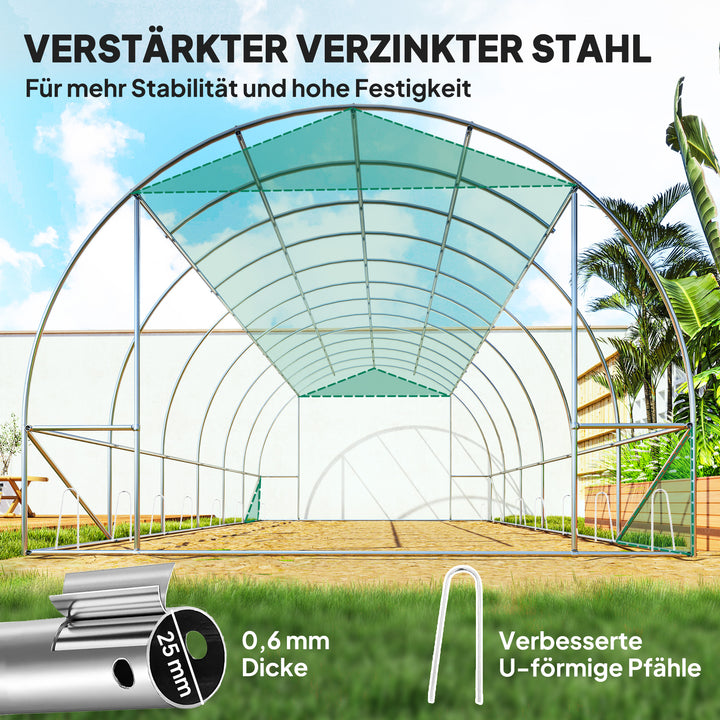 Polytunnel drivhus med plastikdæksel og stålramme, walk-in drivhustelt med rulledøre, grøn