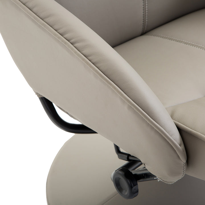 Lænestol med fodskammel, 360° roterende tv-stol med lænefunktion, tv-stol i kunstlæder, læsestol til stue, soveværelse, grå