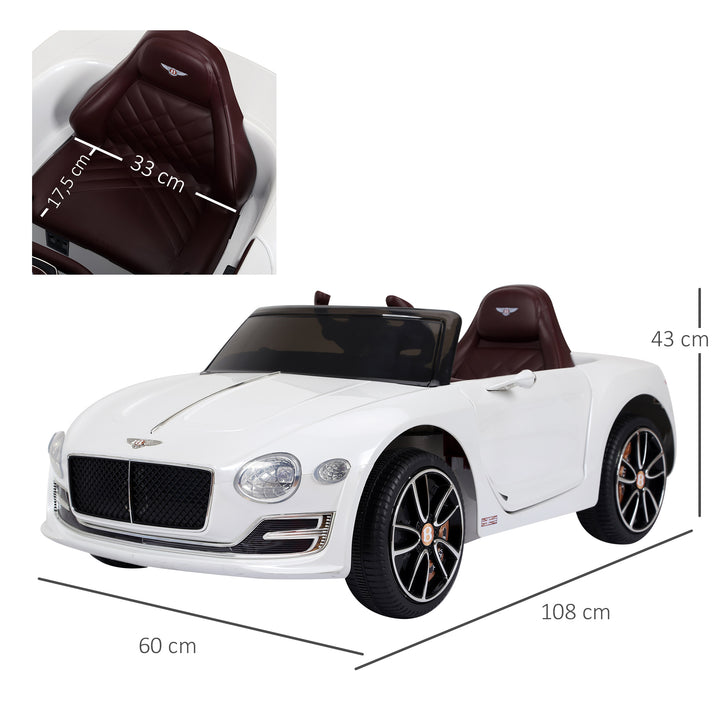 Bentley GT børnebil, officielt licenseret elektrisk kørebil med fjernbetjening, 2 x 390 motorer, hvid, 108 x 60 x 43 cm