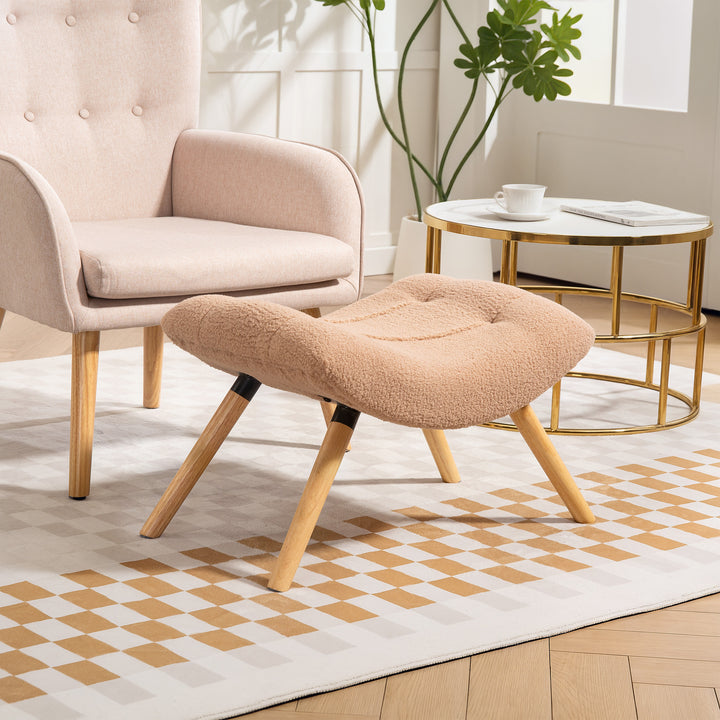 Moderne fodskammel med fleecebetræk og træben, polstret, til stue, soveværelse, entré, brun