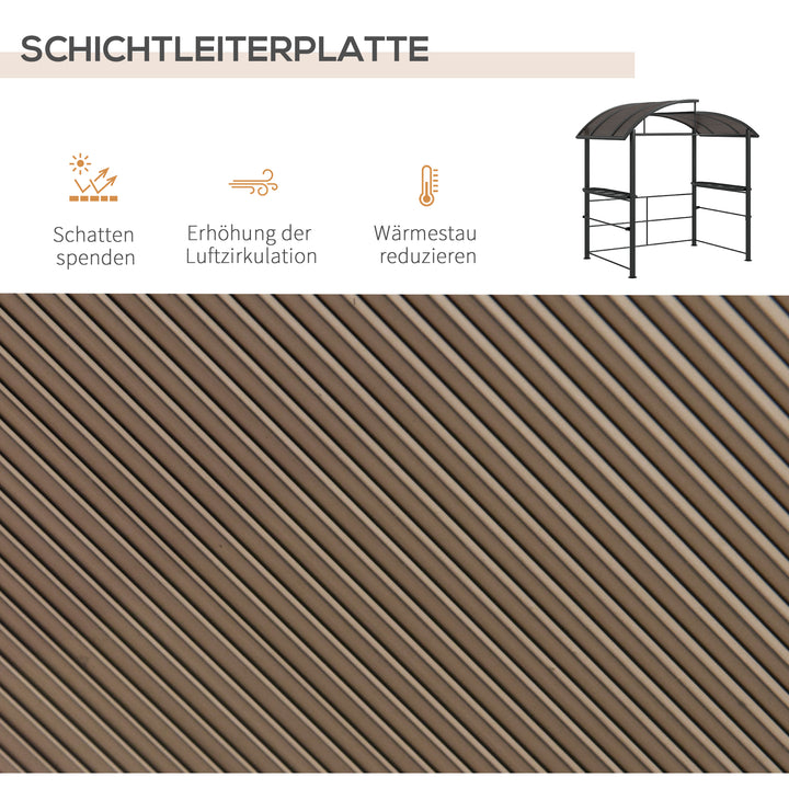 Grillpavillon med grilltag, vejrbestandig, 240 cm x 150 cm x 230 cm, gulbrun + mørkebrun