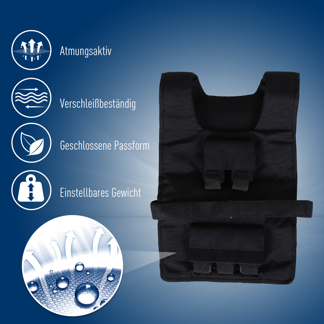 Vægtvest 15 kg / 20 kg / 30 kg justerbar træningsvest med aftagelige vægte Løbevest til kvinder og mænd til muskelopbygning, styrketræning, løb, fitness, crosstraining