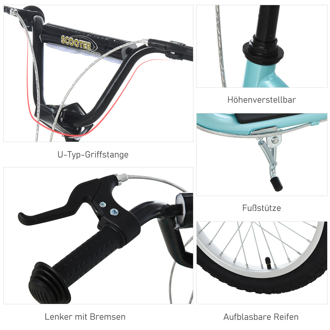 Børneløbehjul fra 5 år løbehjul spark løbehjul city scooter børneløbehjul kickboard med luftgummidæk 16/12 tommer blå 135 x 58 x 88-94 cm