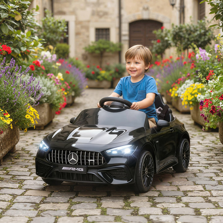 Børne elbil, Mercedes design, 12V motor, fjernbetjening, LED-lys, musik, til børn i alderen 3-6 år, sort