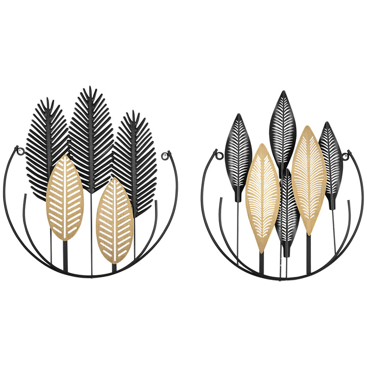 3D Vægkunst - Sæt med 2 - Moderne Vægdekoration - Metal - Naturlig + Sort
