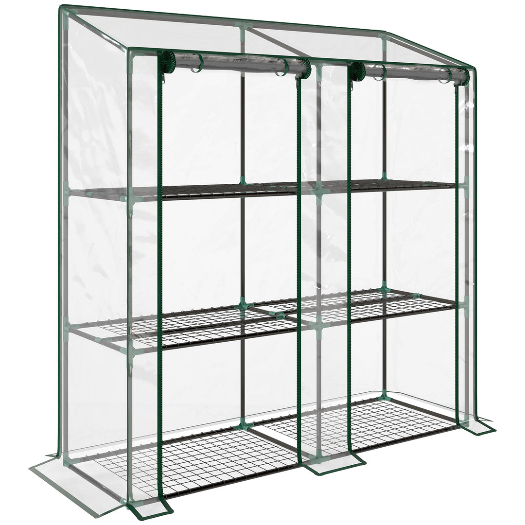Minidrivhus, 3 etager, 6 trådhylder, 2 åbninger, plastikpresenning, transparent