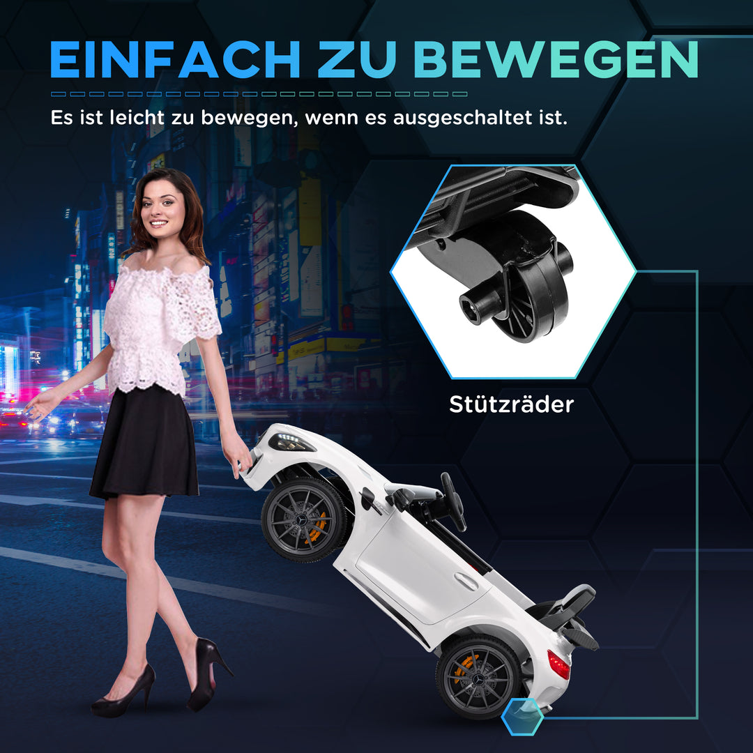 Elektrisk børnebil, Mercedes, 3-5 km/t, fjernbetjening, lys og musik, hvid