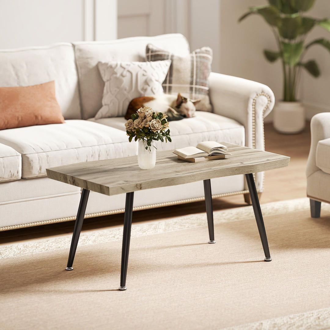 Sofabord/sidebord med metalben, 4 cm tyk bordplade, stuebord, 100 x 50 x 45 cm, eg og sort