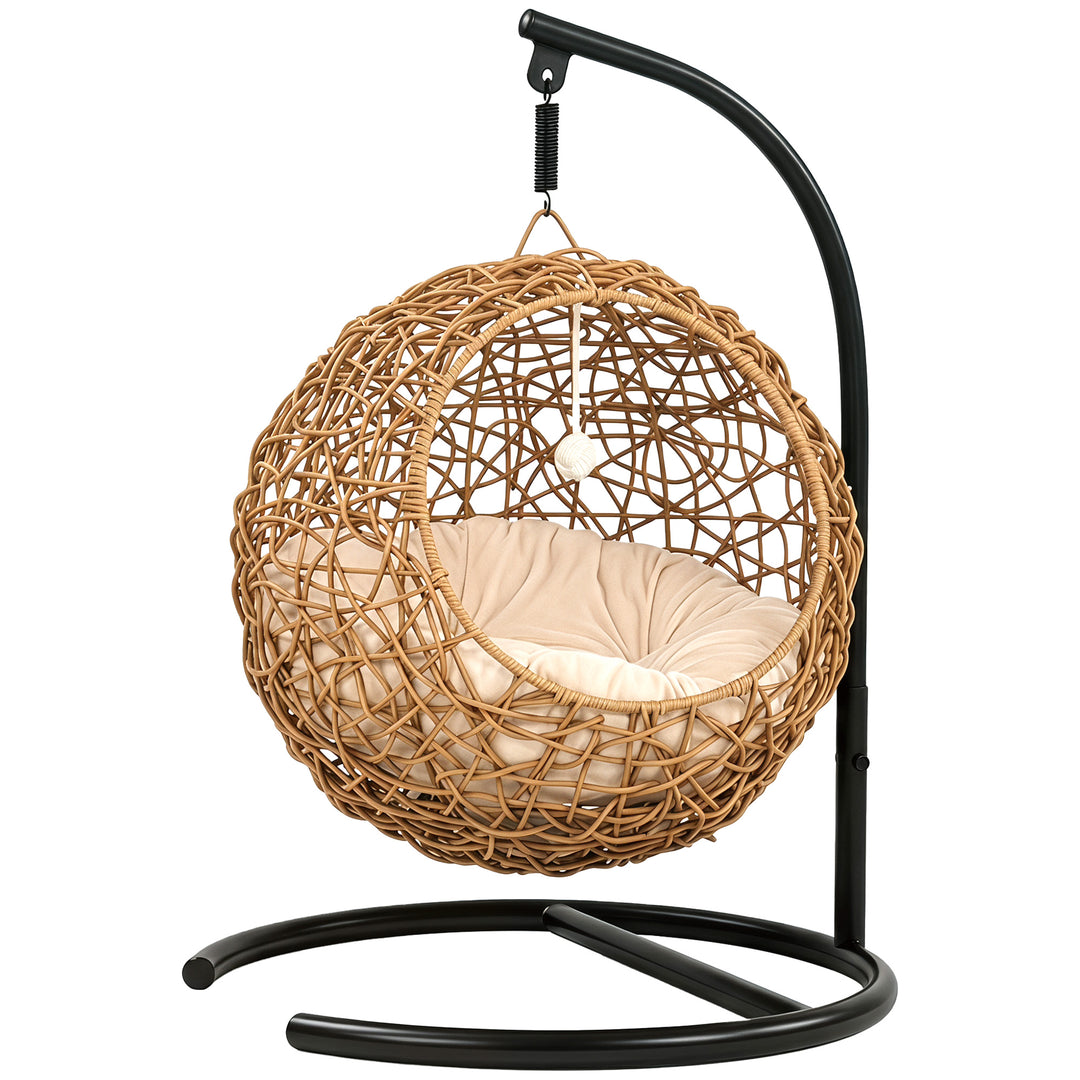 Rattan katteseng, kattehule med vaskbar hynde og legebold, til katte op til 10 kg, 45 x 41 x 75 cm, lysebrun
