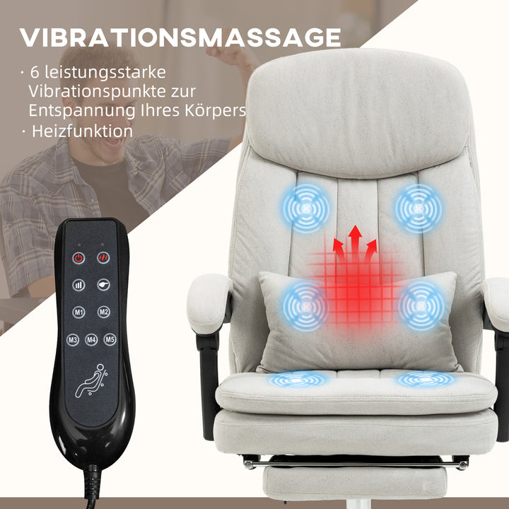 Kontorstol med massage- og varmefunktion, ergonomisk, 66x67x110-118cm, cremehvid