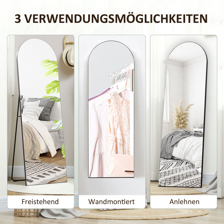 Spejl i fuld længde, rammeløs, fritstående/vægmonteret, metalstativ, 50x150 cm, sort