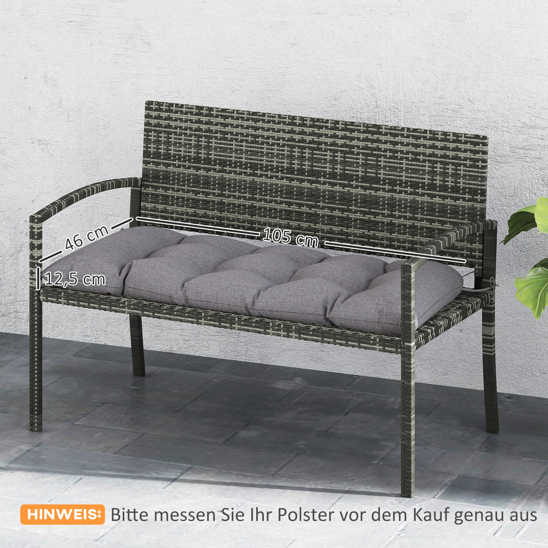 Bænkhynde 105 x 46 x 12,5 cm med bånd, udendørs siddehynde til havemøbler, bænk, grå