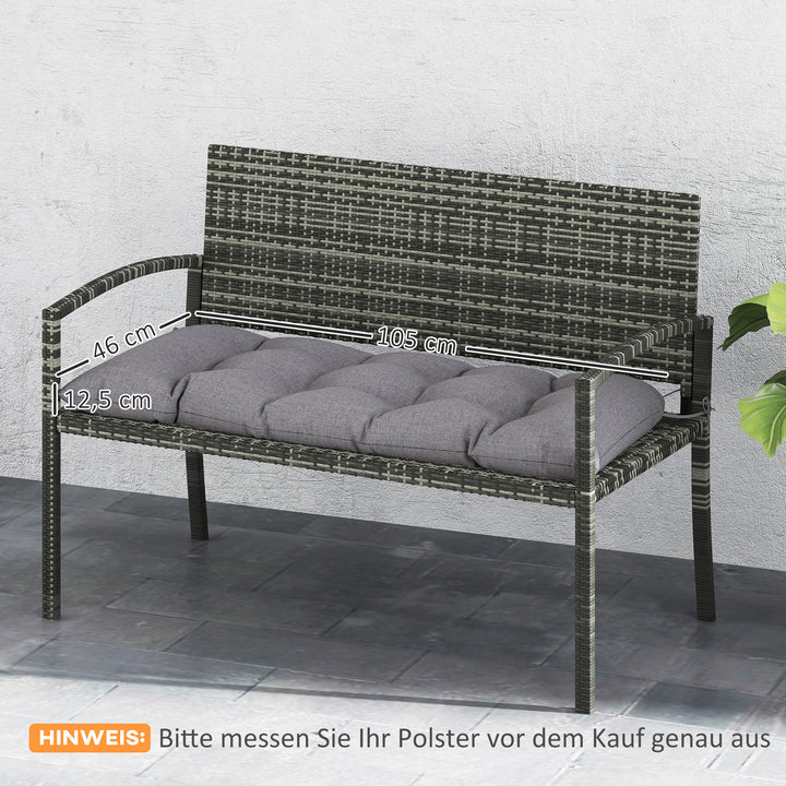 Bænkhynde 105 x 46 x 12,5 cm med bånd, udendørs siddehynde til havemøbler, bænk, grå