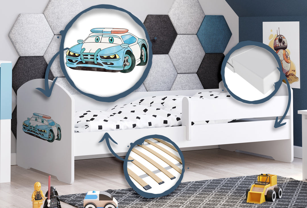 LUK 140x70 børneseng med gelænder - Politi