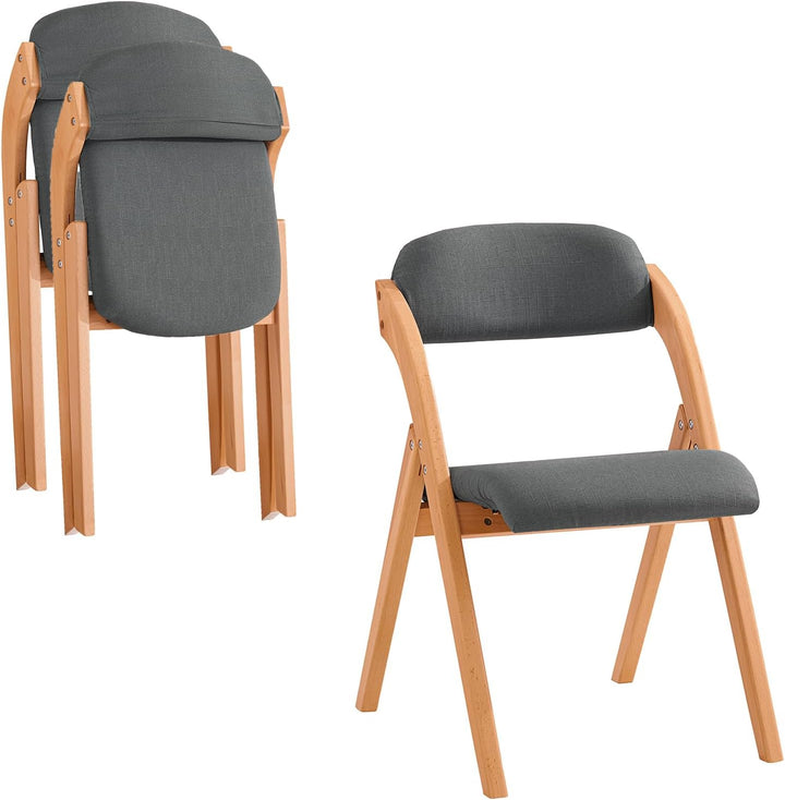 Sæt med 2 sammenklappelige, polstrede træstole i mørkegrå – ergonomiske og pladsbesparende køkken- og spisebordstole, 47,5 × 77 × 59 cm