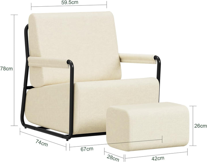 Sofa med fodskammel, 30D højelastisk skumfyld, 67 × 74 × 78 cm, beige