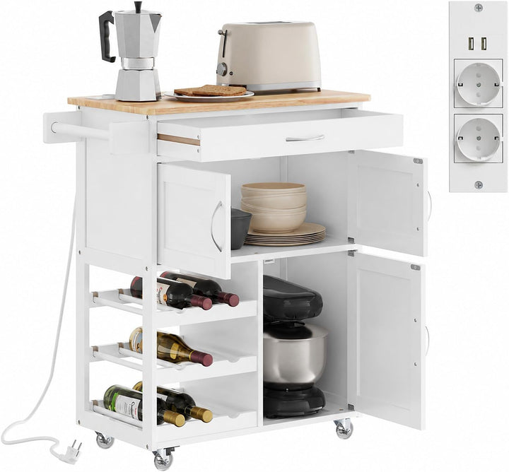 Køkkenvogn med stikkontakt, 75x37,6x86,5 cm, til køkken & kaffehjørne
