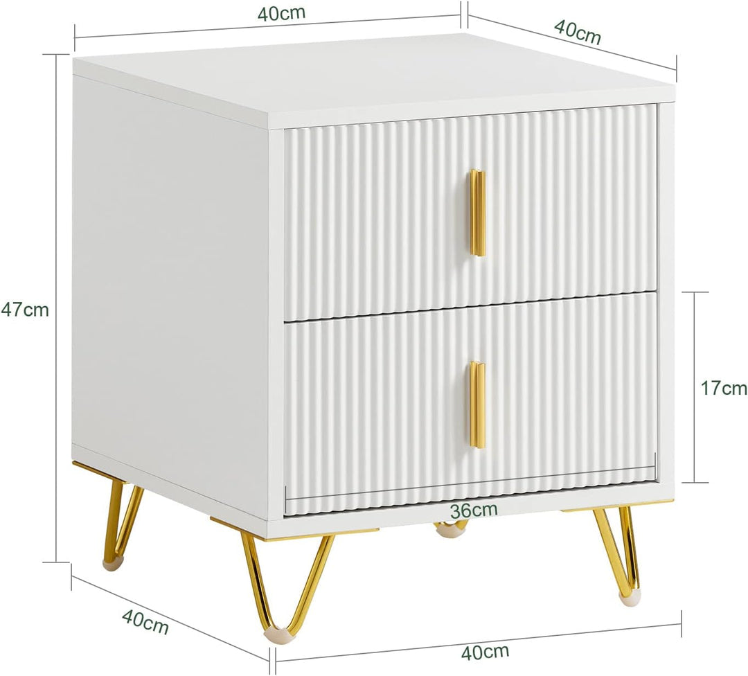 Sengeborde, sæt med 2 styks, natbord med 2 skuffer, moderne sidebord til soveværelse, B40 x D40 x H47 cm, hvid