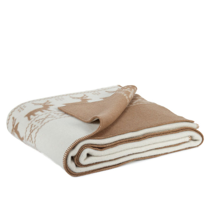 Tæppe af merinould med rensdyr dekorationer - beige-brun, 200x210 cm