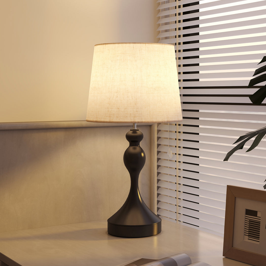 LED-bordlampe med 3 farvetemperaturer, sengelampe med USB A+C-opladeporte, skærm i linned, sort