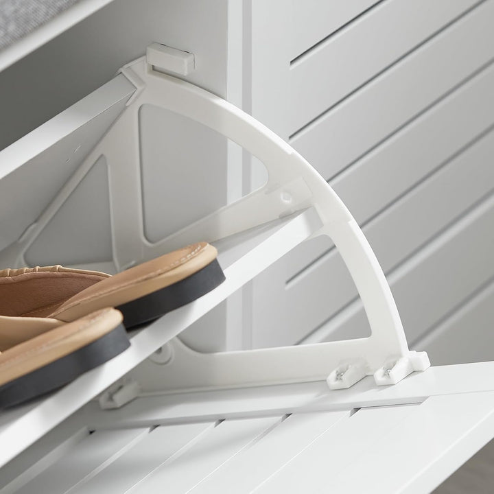 Skobænk med sæde, opbevaringsplads til 8 par sko - ideel til gang, 97x30x47 cm, hvid