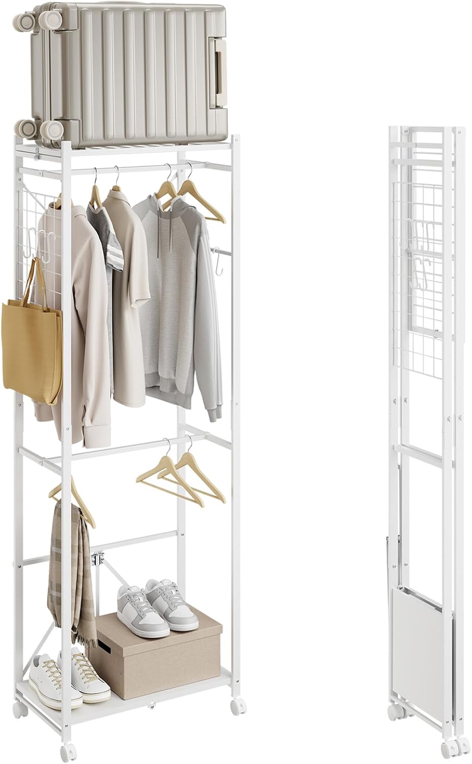 Foldbart tøjstativ smal på hjul, 60,5x32,5x175cm