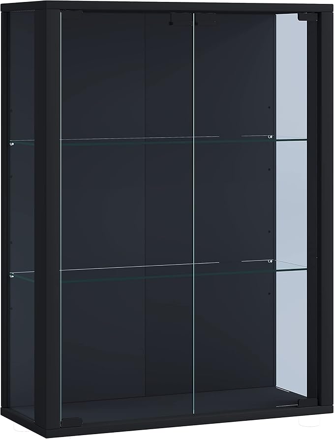 Vægvitrineskab, vægmontre, glasmontre, sort