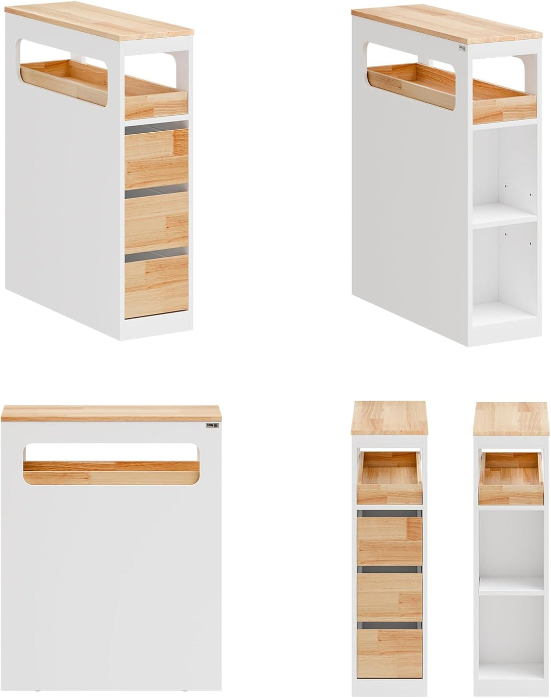 Smalt badeværelsesskab med 3 skuffer, pladsbesparende rullevogn på hjul, velegnet til badeværelse, toilet og køkkenopbevaring, 65x23x82 cm, hvid